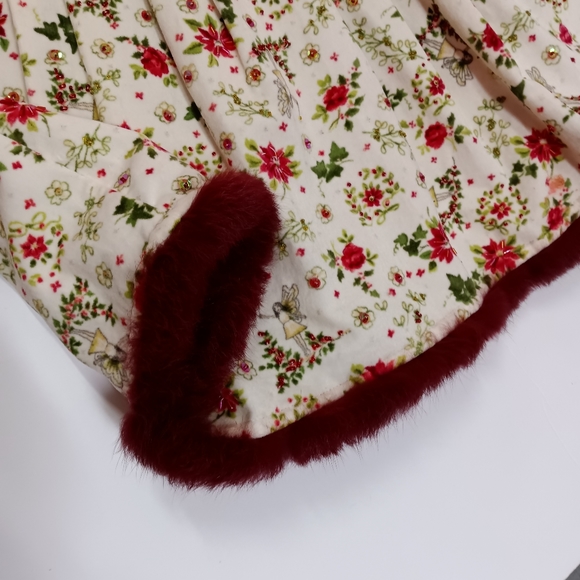 Trish Scully Child Velvet Dress with Red Fur, Sequin & Bead Trim 24 Months - Picture 4 of 15